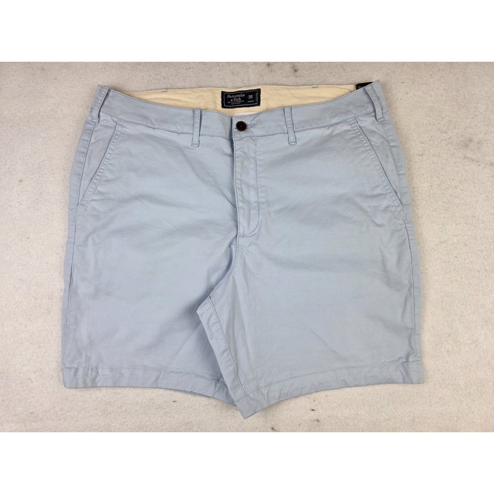 NWT‎ Abercrombie Fitch Flat Light Blue Chino Shorts 7 Inch Stretch Mens Size 36